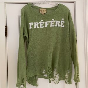 WILDFOX Womens Green Distressed Sweater size small